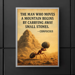 Confucius quote man moves mountain determined ant carrying small stones poster 5
