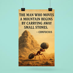 Confucius quote man moves mountain determined ant carrying small stones poster 6