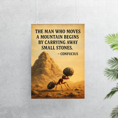 Confucius quote man moves mountain determined ant carrying small stones poster 7