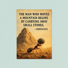 Confucius quote man moves mountain determined ant carrying small stones poster 8