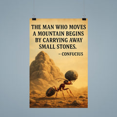 Confucius quote man moves mountain determined ant carrying small stones poster 9