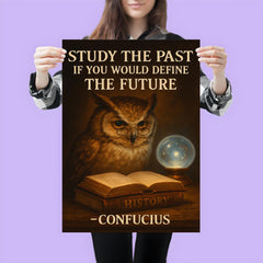 Confucius quote owl with spectacles reading books poster 3