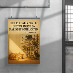 confucius quote simple life cat napping in sunbeam while others build complicated contraptions post poster 4