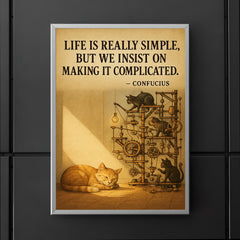 confucius quote simple life cat napping in sunbeam while others build complicated contraptions post poster 5