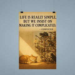 confucius quote simple life cat napping in sunbeam while others build complicated contraptions post poster 9