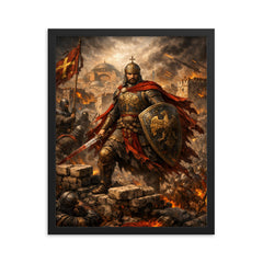 Constantine XI at the final walls framed print on a plain backdrop in size 16"x20".