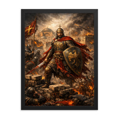 Constantine XI at the final walls framed print on a plain backdrop in size 18"x24".