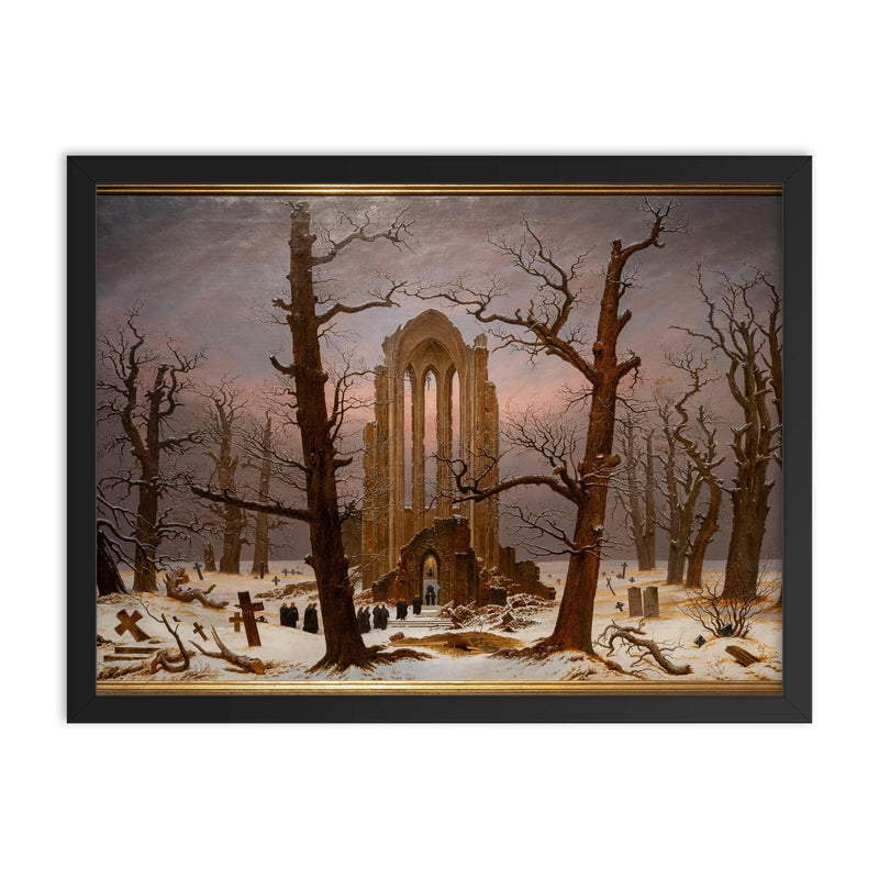 Copy of Monastery Cemetery in Snow by Caspar David Friedrich framed print on a plain backdrop in size 18