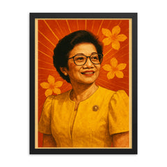 Corazon Aquino framed print on a plain backdrop in size 18"x24".