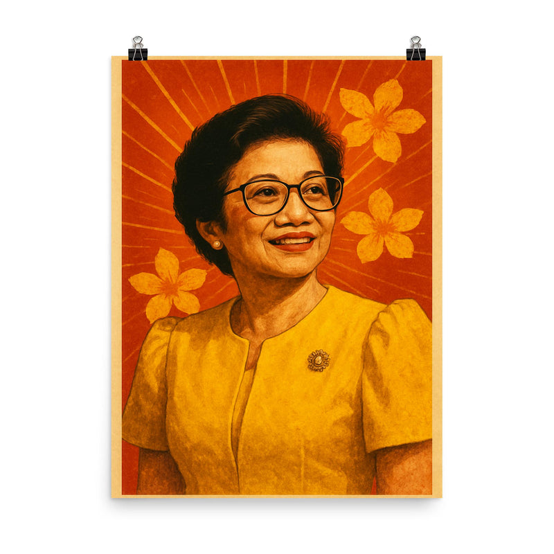 Corazon Aquino poster on a plain backdrop in size 8