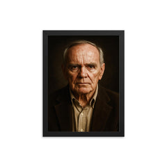 Cormac McCarthy portrait framed print on a plain backdrop in size 12"x16".