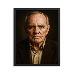 Cormac McCarthy portrait framed print on a plain backdrop in size 16"x20".