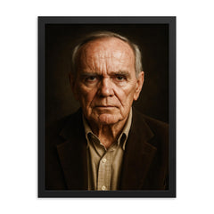 Cormac McCarthy portrait framed print on a plain backdrop in size 18"x24".