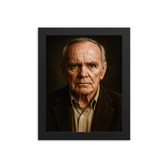 Cormac McCarthy portrait framed print on a plain backdrop in size 8"x10".