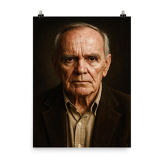 Cormac McCarthy portrait poster on a plain backdrop in size 8"x10".
