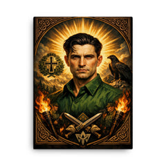 Corneliu Zelea Codreanu green shirt icon portrait canvas print on a plain backdrop in size 18"x24".