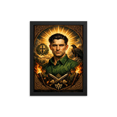 Corneliu Zelea Codreanu green shirt icon portrait framed print on a plain backdrop in size 12"x16".