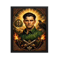 Corneliu Zelea Codreanu green shirt icon portrait framed print on a plain backdrop in size 16"x20".