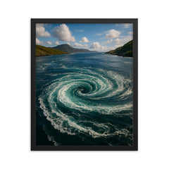 Corryvreckan Whirlpool Scotland framed print on a plain backdrop in size 16"x20".