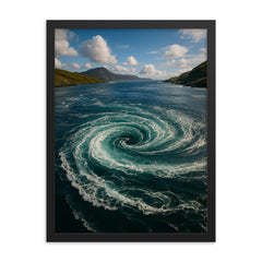 Corryvreckan Whirlpool Scotland framed print on a plain backdrop in size 18"x24".