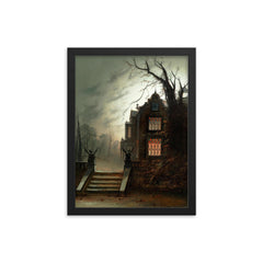 Country House by Moonlight by Wilfred Bosworth Jenkins framed print on a plain backdrop in size 12"x16".