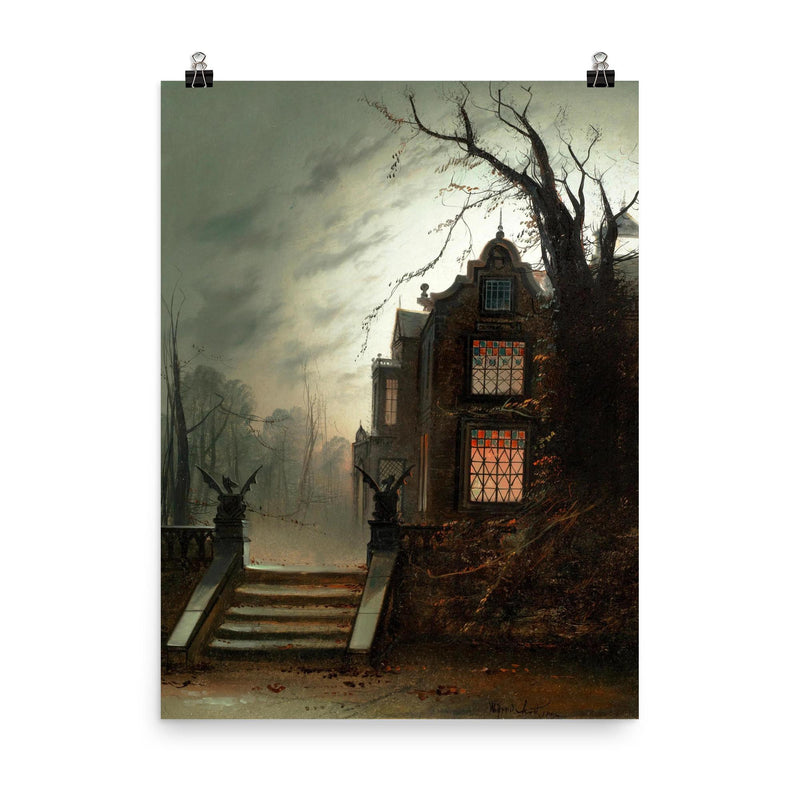 Country House by Moonlight by Wilfred Bosworth Jenkins poster on a plain backdrop in size 8