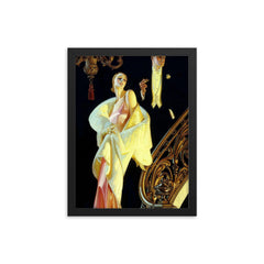 Couple Descending a Staircase by J.C. Leyendecker, c. 1925 framed print on a plain backdrop in size 12"x16".