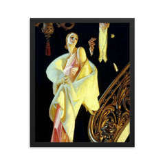 Couple Descending a Staircase by J.C. Leyendecker, c. 1925 framed print on a plain backdrop in size 16"x20".