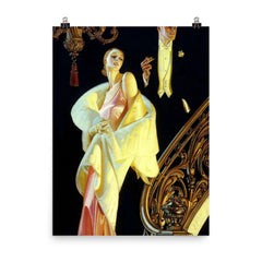 Couple Descending a Staircase by J.C. Leyendecker, c. 1925 poster on a plain backdrop in size 8"x10".