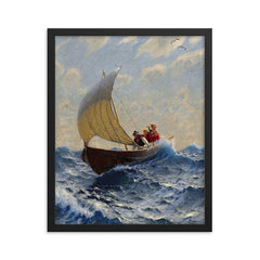 Couple in a Rowboat by Hans Dahl framed print on a plain backdrop in size 16"x20".
