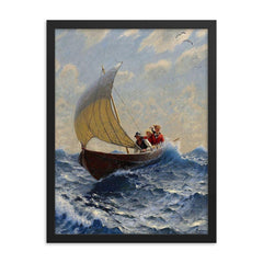 Couple in a Rowboat by Hans Dahl framed print on a plain backdrop in size 18"x24".