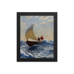 Couple in a Rowboat by Hans Dahl framed print on a plain backdrop in size 8"x10".
