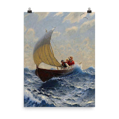 Couple in a Rowboat by Hans Dahl poster on a plain backdrop in size 8"x10".