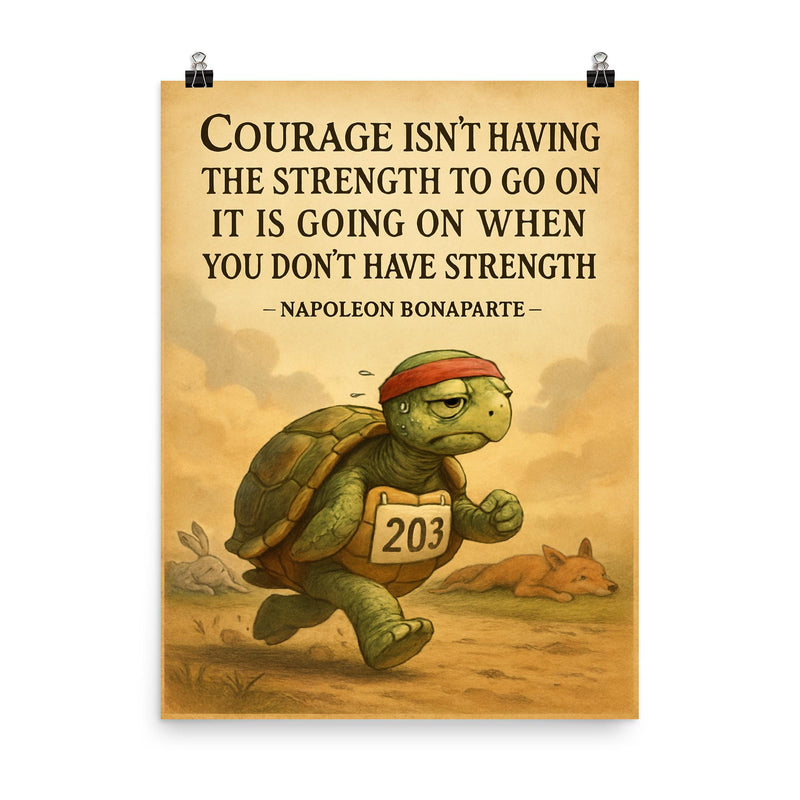 courage going on without strength napoleon bonaparte marathon quote poster on a plain backdrop in size 8