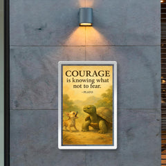 Courage is knowing what not to fear Plato Wise old turtle ignoring barking chihuahua cautiously poster 2