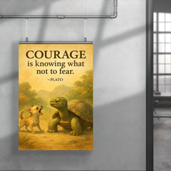 Courage is knowing what not to fear Plato Wise old turtle ignoring barking chihuahua cautiously poster 4