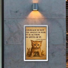 Courage is not absence of fear Attila the Hun scared kitten protecting smaller animal poster 2