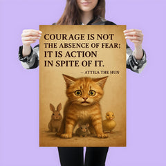 Courage is not absence of fear Attila the Hun scared kitten protecting smaller animal poster 3