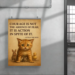 Courage is not absence of fear Attila the Hun scared kitten protecting smaller animal poster 4
