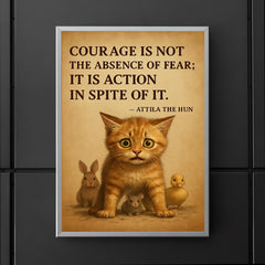 Courage is not absence of fear Attila the Hun scared kitten protecting smaller animal poster 5