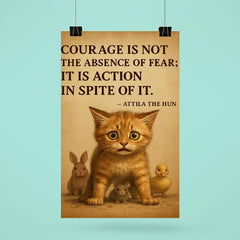 Courage is not absence of fear Attila the Hun scared kitten protecting smaller animal poster 6