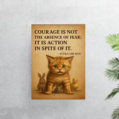 Courage is not absence of fear Attila the Hun scared kitten protecting smaller animal poster 7