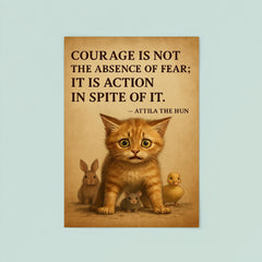 Courage is not absence of fear Attila the Hun scared kitten protecting smaller animal poster 8