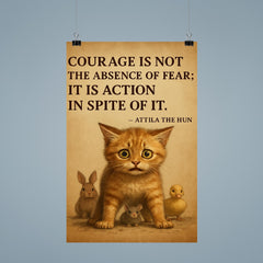 Courage is not absence of fear Attila the Hun scared kitten protecting smaller animal poster 9