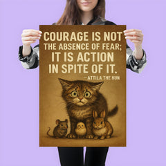 Courage is not absence of fear but action despite it Attila the Hun scared kitten stand.jpg poster 3