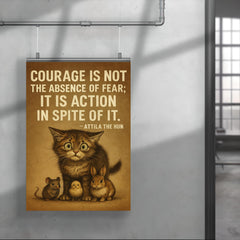 Courage is not absence of fear but action despite it Attila the Hun scared kitten stand.jpg poster 4