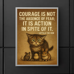 Courage is not absence of fear but action despite it Attila the Hun scared kitten stand.jpg poster 5