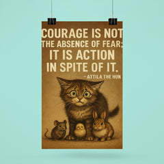 Courage is not absence of fear but action despite it Attila the Hun scared kitten stand.jpg poster 6