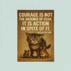 Courage is not absence of fear but action despite it Attila the Hun scared kitten stand.jpg poster 8