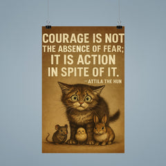 Courage is not absence of fear but action despite it Attila the Hun scared kitten stand.jpg poster 9